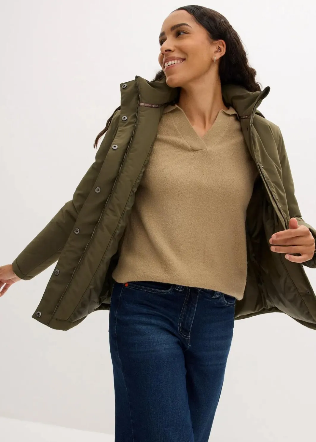 Winterjacke mit aufgesetzen Taschen Damen Nachhaltigere Materialien|Jacken & Mäntel