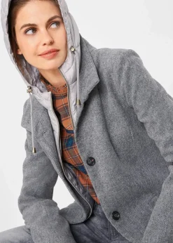 Clearance Winter-Kurzmantel in Wolloptik, 2in1 Optik Damen Bekleidung·Hosen|Jacken & Mäntel