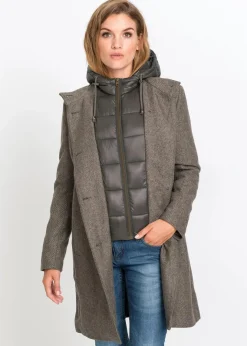 Discount Winter-Kurzmantel in Wolloptik, 2in1 Optik Damen Jacken & Mäntel|Bekleidung·Hosen