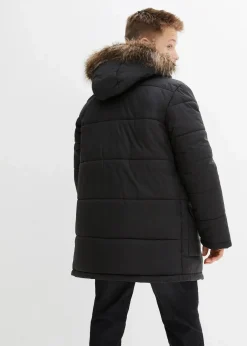 Kinder bonprix Jungen 9-16 Jahre·Bademode|Jungen 9-16 Jahre·Jacken & Outdoor|Winterparka mit Lederimitat-Details und Fellkapuze