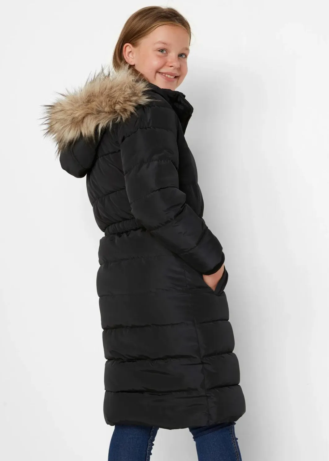 Kinder bonprix Mädchen 9-16 Jahre·Jacken & Outdoor|Winter-Steppmantel mit abnehmbarer Kapuze