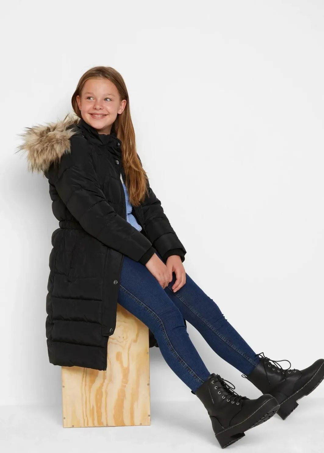 Kinder bonprix Mädchen 9-16 Jahre·Jacken & Outdoor|Winter-Steppmantel mit abnehmbarer Kapuze