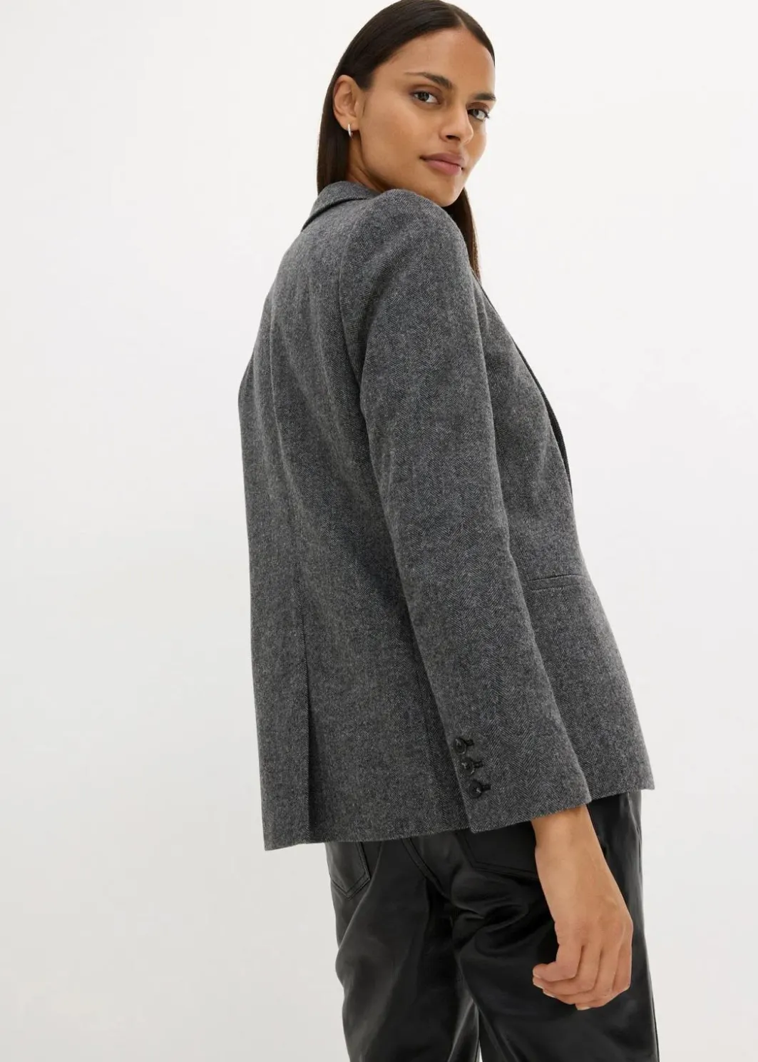 Damen bonprix Bekleidung·Basics|Nachhaltigere Materialien|Wollblazer mit Fischgratmuster