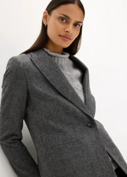 Damen bonprix Bekleidung·Basics|Nachhaltigere Materialien|Wollblazer mit Fischgratmuster
