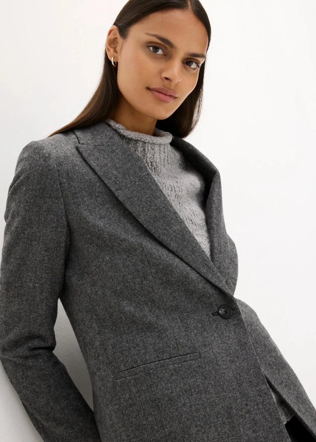 Damen bonprix Bekleidung·Basics|Nachhaltigere Materialien|Wollblazer mit Fischgratmuster