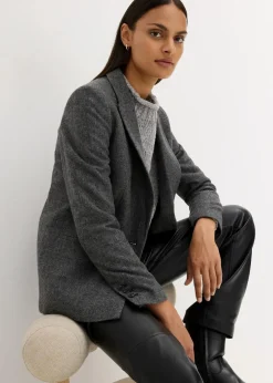 Damen bonprix Bekleidung·Basics|Nachhaltigere Materialien|Wollblazer mit Fischgratmuster