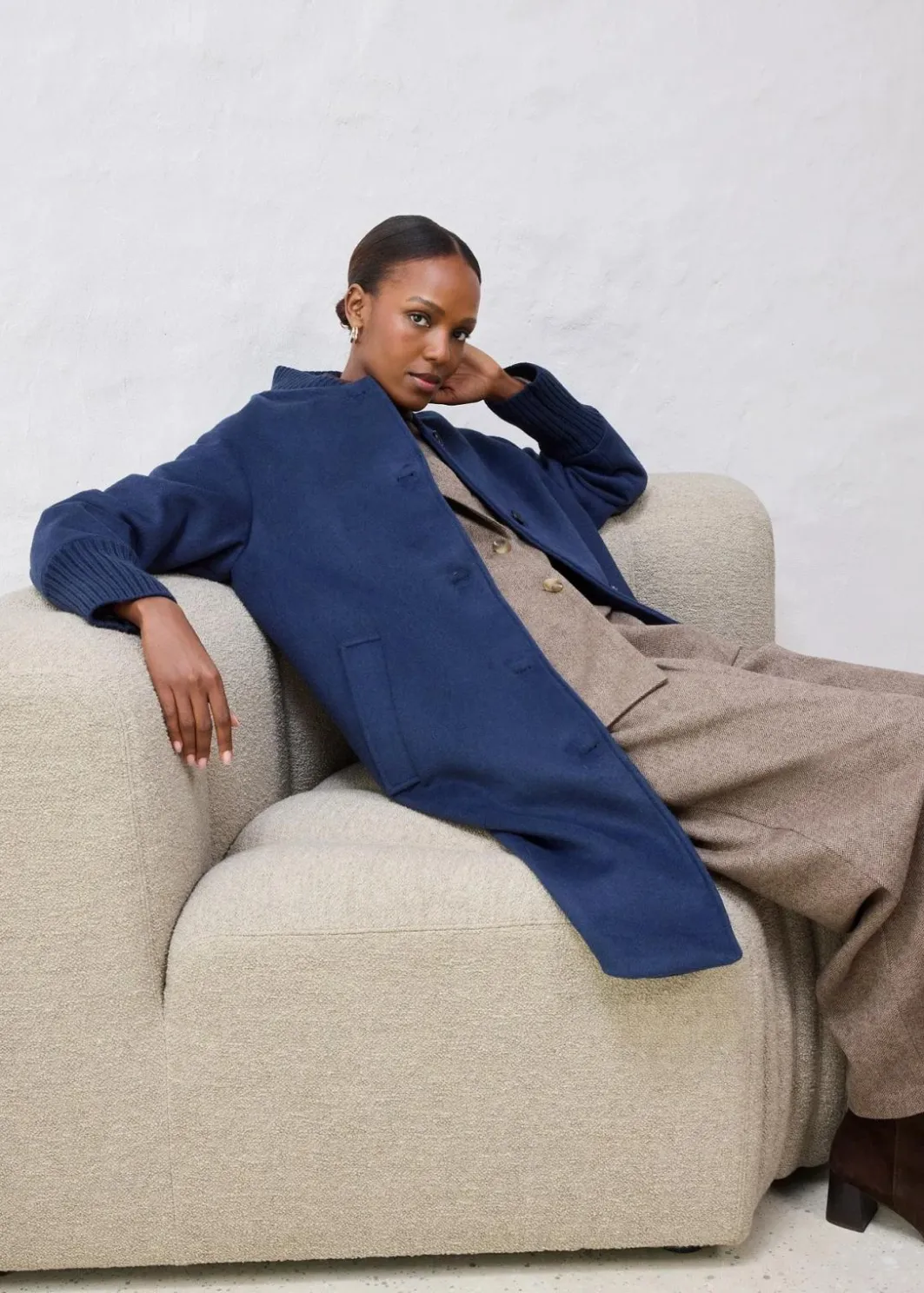 Damen bonprix Jacken & Mäntel|Bekleidung·Hosen|Wollmantel mit Strickbesatz