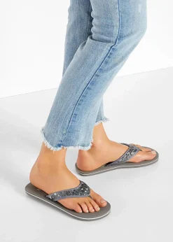 Damen bonprix Schuhe & Accessoires In Spezialgrößen·Schuhe In Übergröße|Sommerschuhe|Zehenstegpantoletten mit Pailletten
