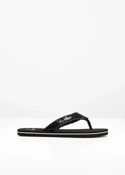 Damen bonprix Strandmode|Sommerschuhe|Zehenstegpantoletten mit Pailletten