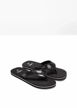 Damen bonprix Strandmode|Sommerschuhe|Zehenstegpantoletten mit Pailletten
