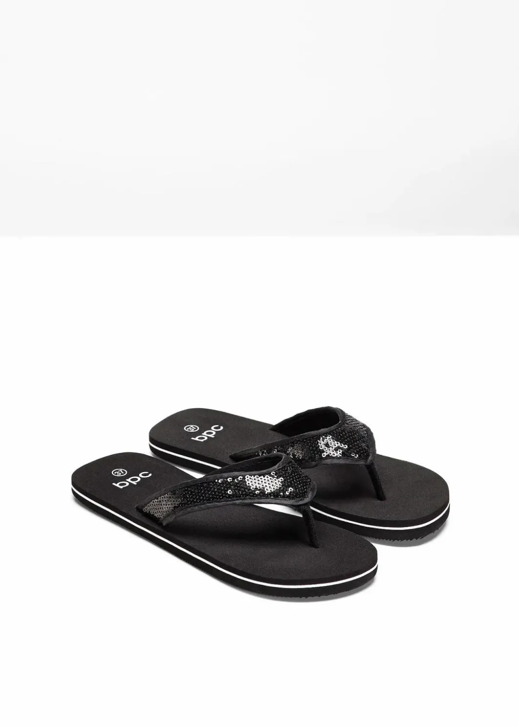 Damen bonprix Strandmode|Sommerschuhe|Zehenstegpantoletten mit Pailletten