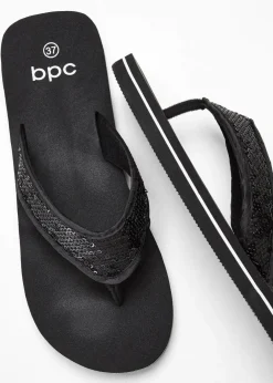 Damen bonprix Strandmode|Sommerschuhe|Zehenstegpantoletten mit Pailletten