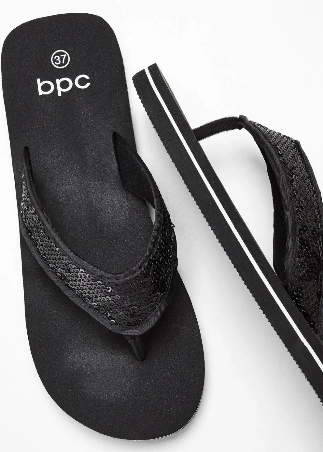 Damen bonprix Strandmode|Sommerschuhe|Zehenstegpantoletten mit Pailletten