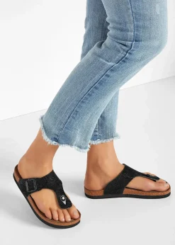 Discount Zehenstegpantoletten mit Glitzer Damen Strandmode|Sommerschuhe