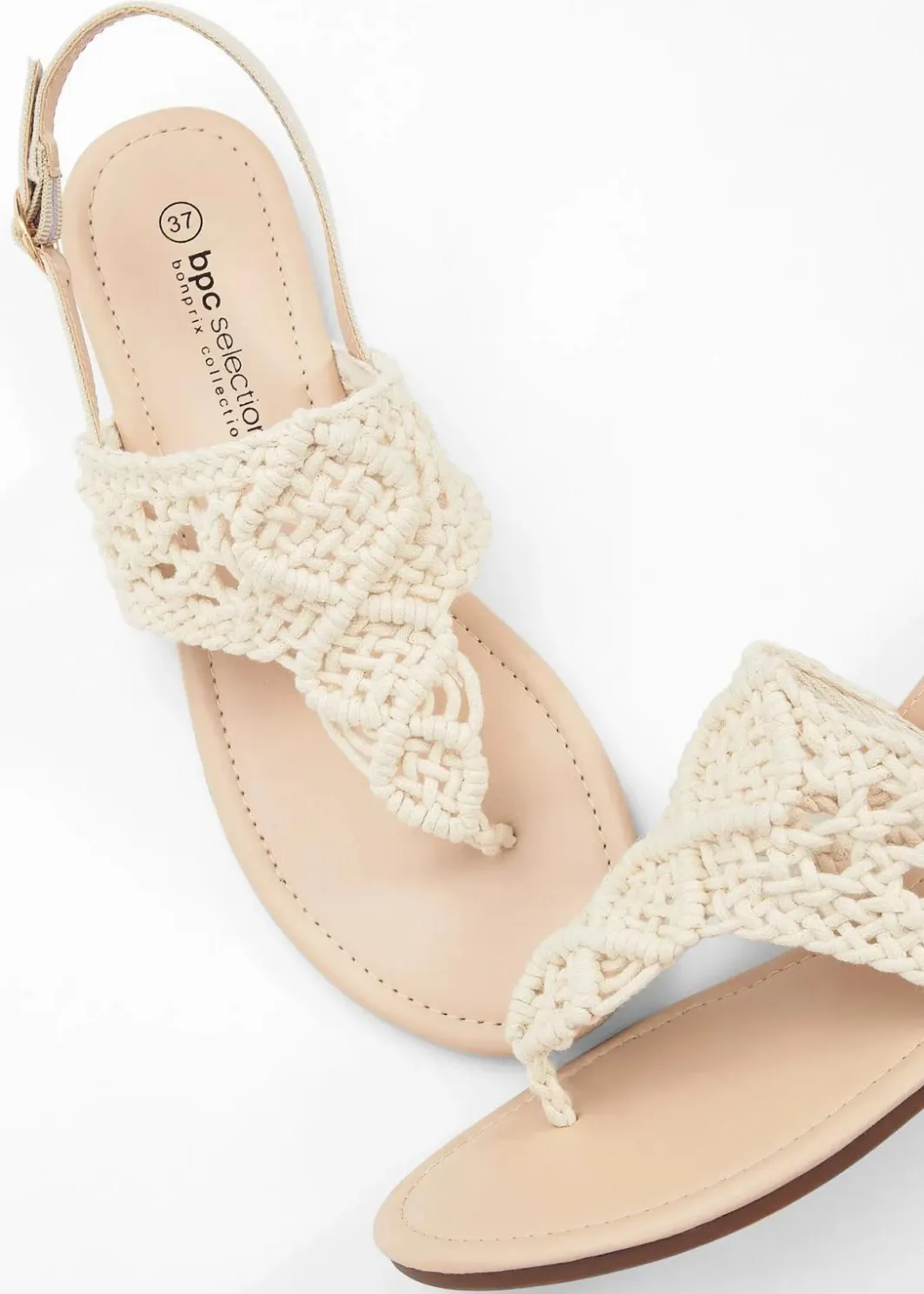 Damen bonprix Strandmode|Sommerschuhe|Zehenstegsandalen in Makramee-Optik