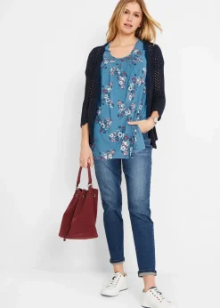 Damen bonprix Shirts & Tops|Nachhaltigere Materialien|Zipfel-Longshirt, kurzarm