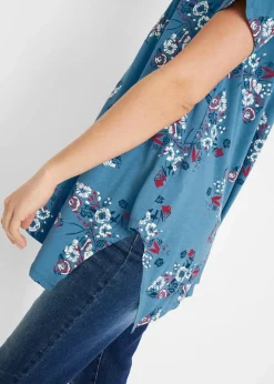 Damen bonprix Shirts & Tops|Nachhaltigere Materialien|Zipfel-Longshirt, kurzarm