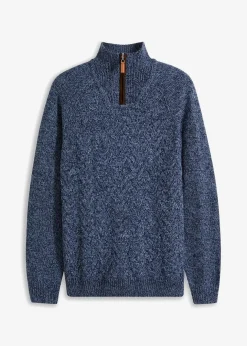 Herren bonprix Pullover & Strickjacken|Große Größen|Zopfstrick Troyer-Pullover mit Wollanteil