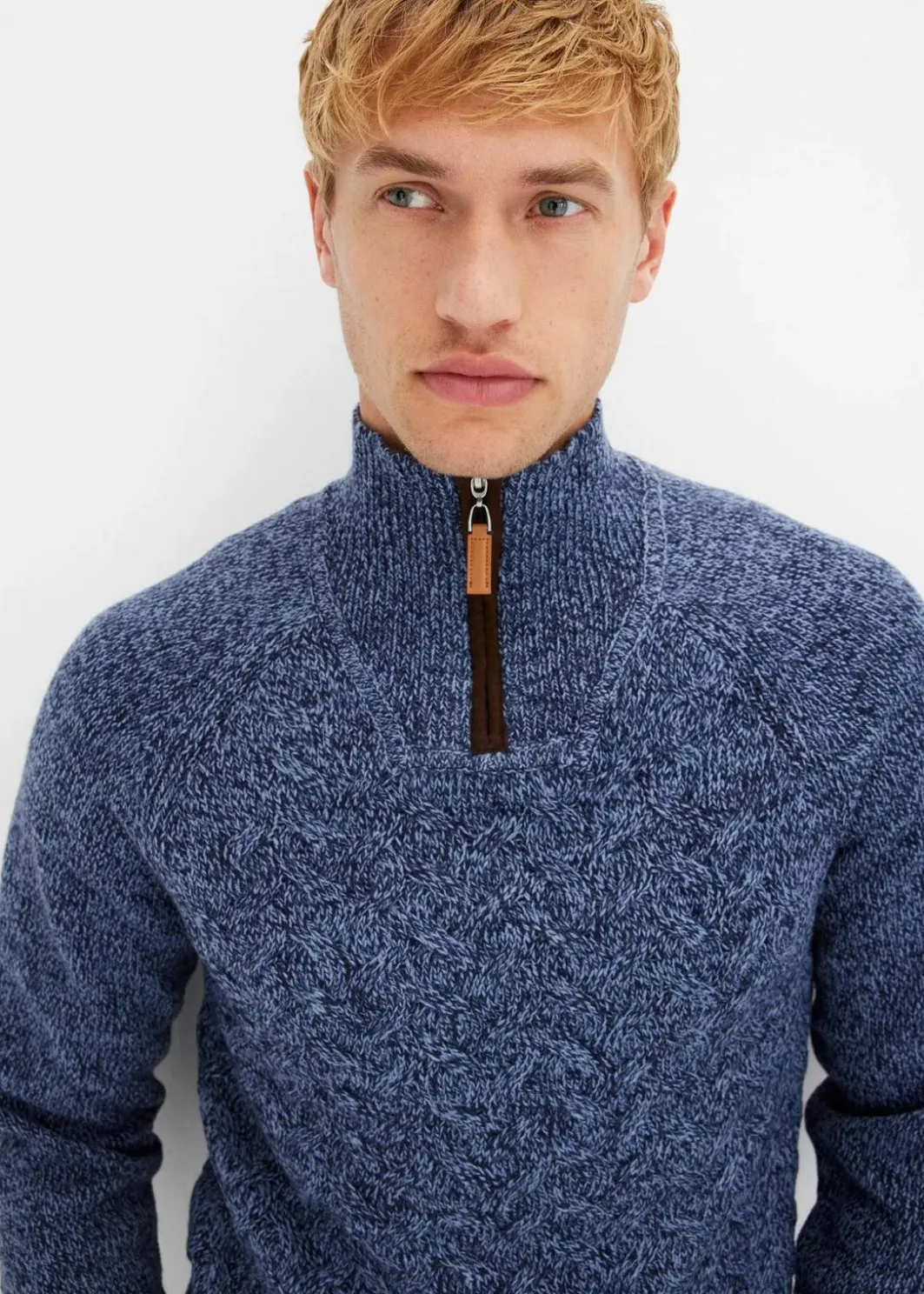 Herren bonprix Pullover & Strickjacken|Große Größen|Zopfstrick Troyer-Pullover mit Wollanteil