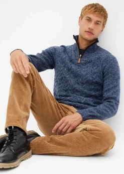 Herren bonprix Pullover & Strickjacken|Große Größen|Zopfstrick Troyer-Pullover mit Wollanteil